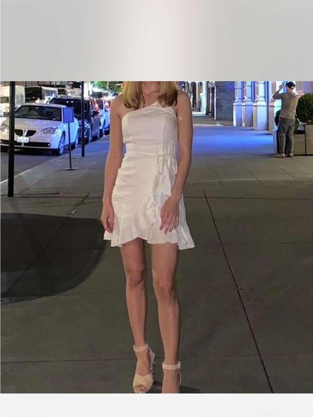 White One-Shoulder Ruffle Mini Dress - Picture 2 of 5